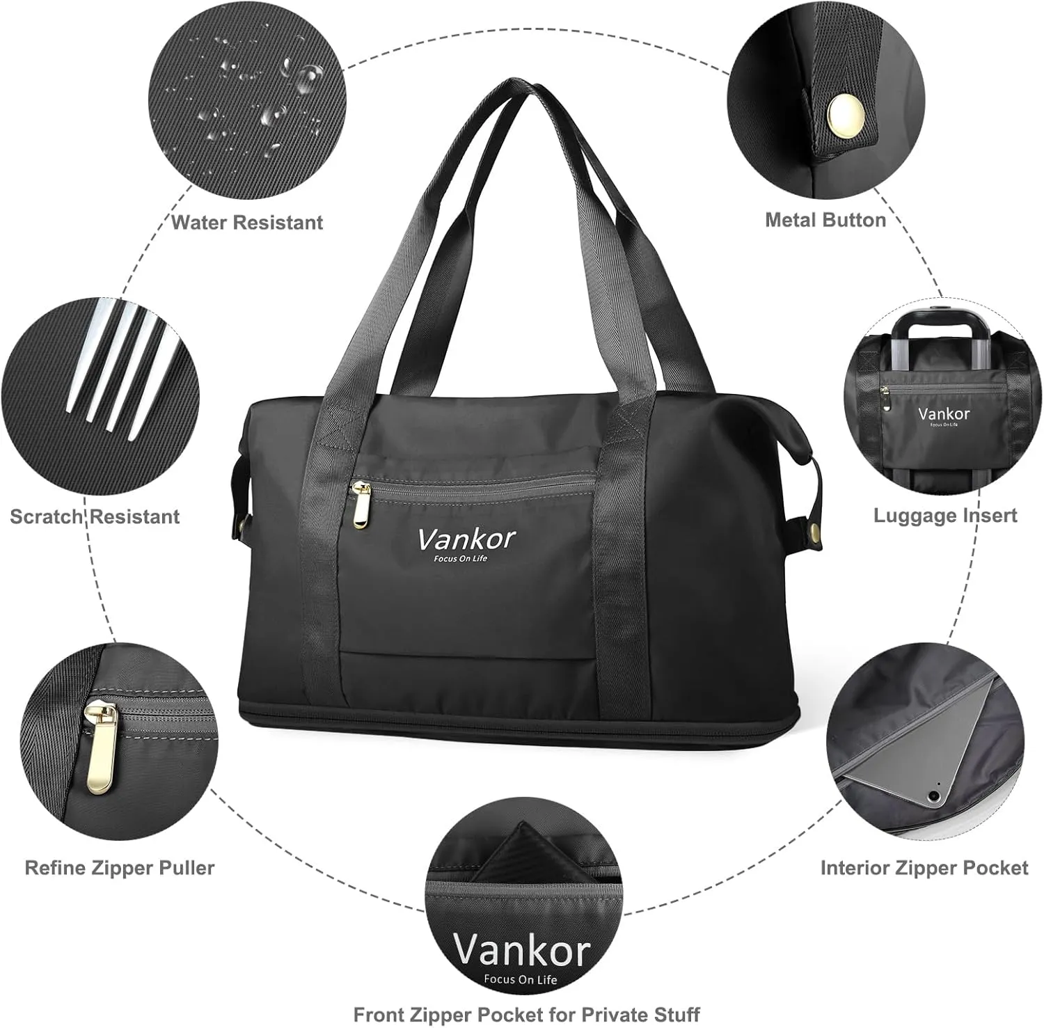 Expandable Travel Duffle Bag for Travel, Carry on Tote Bag Weekender Overnight Hosptital Bag for Men Women Lightweight Luggage Maternity Bag Black