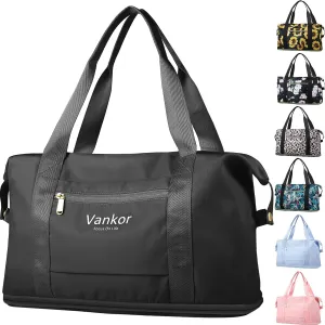 Expandable Travel Duffle Bag for Travel, Carry on Tote Bag Weekender Overnight Hosptital Bag for Men Women Lightweight Luggage Maternity Bag Black