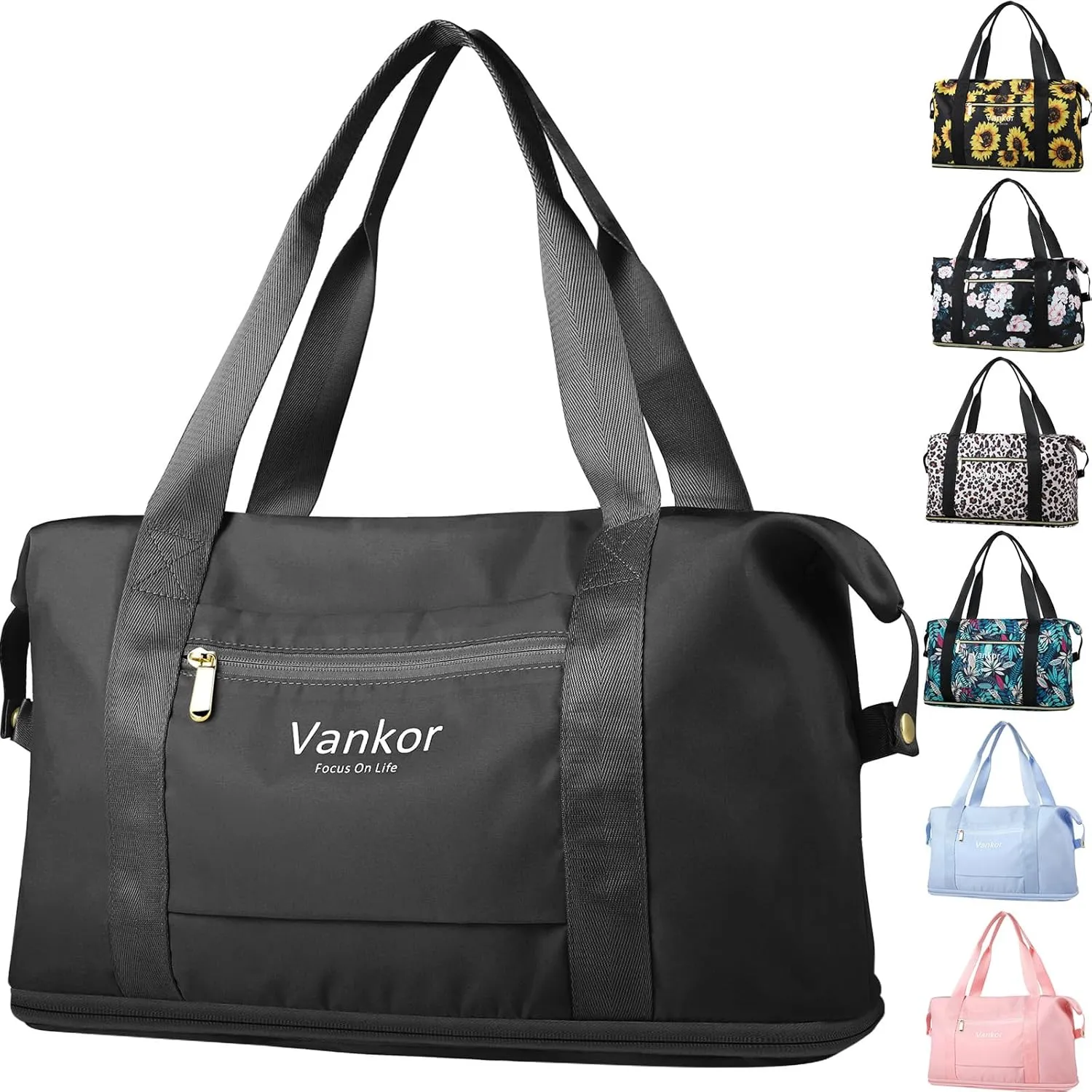 Expandable Travel Duffle Bag for Travel, Carry on Tote Bag Weekender Overnight Hosptital Bag for Men Women Lightweight Luggage Maternity Bag Black
