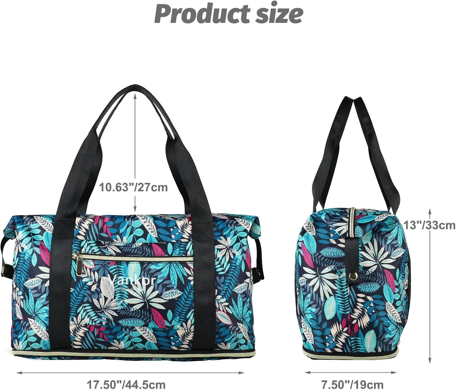 Expandable Travel Duffle Bag for Travel, Carry on Tote Bag Weekender Overnight Hosptital Bag for Men Women Lightweight Luggage Maternity BagBlue Leaves