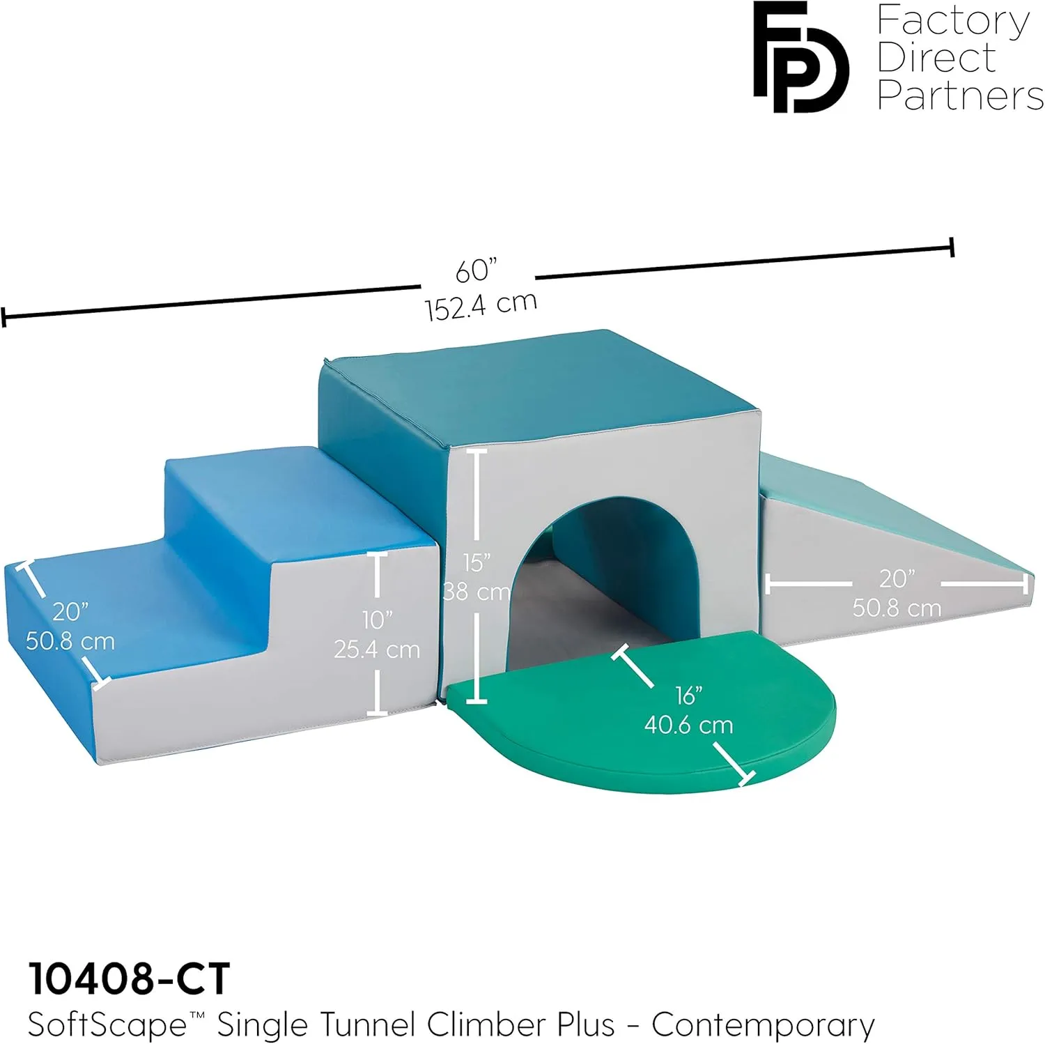 Factory Direct Partners 10408-CT SoftScape Single Tunnel Play Foam Climber Plus, Beginner Toddler Soft Structure for Active Playtime (5-Piece Set) - Contemporary