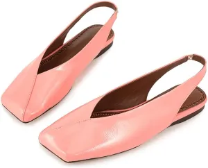 Fandimeier Women's Squared Toe Slingback Flats Ballet Leather Upper Mary Jane Flat Casual Dressy Fashion Shoes