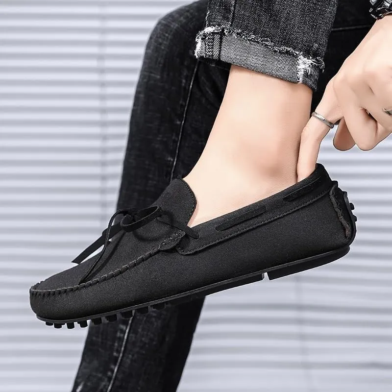 Fashion Loafers for Mens Suede Vamp Working Tuxedo Round Toe Non Slip Low Top Block Heel Anti-Slip Shoe Slip-on