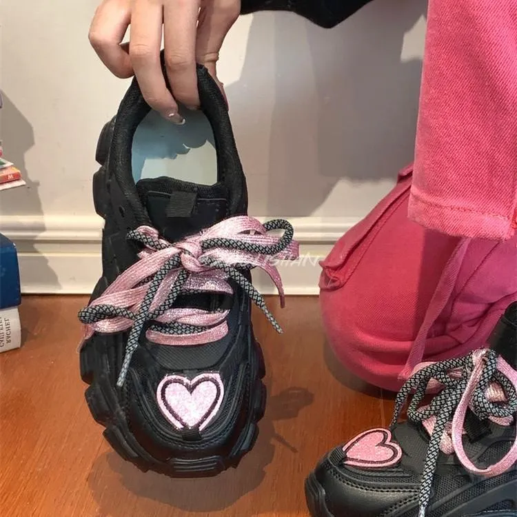 Fashionable Platform Daddy Black Sneakers