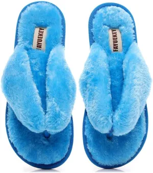 FAYUEKEY Comfort Spa Flip Flops Thong Slide for Women Girls Sexy Fuzzy Bedroom House Slippers with Memory Foam