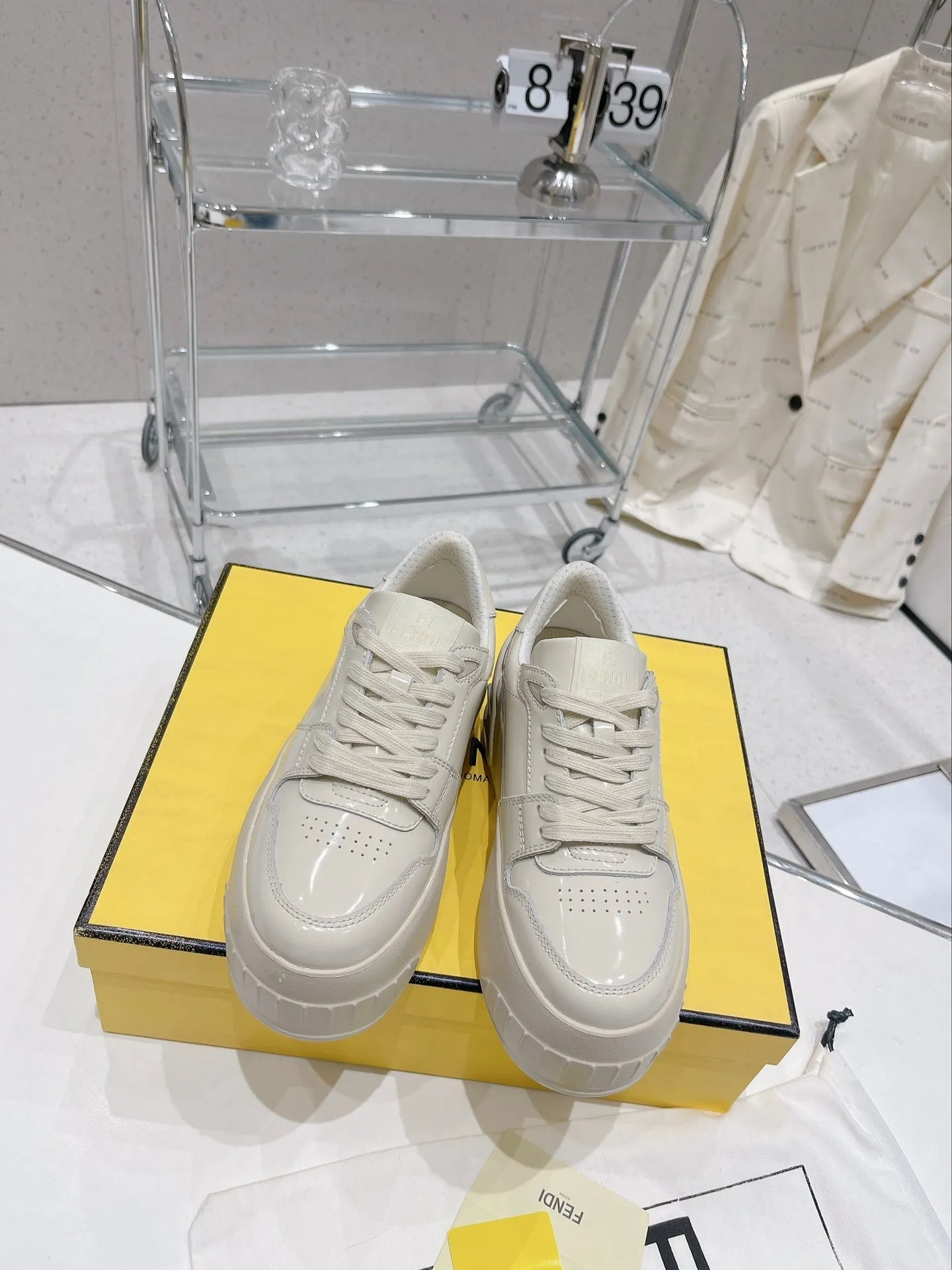 FENDI LOW-TOP TRAINER IN WHITE CALFSKIN