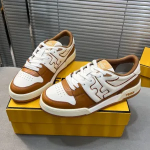 FENDI MESH RUSSET CALFSKIN IN BROWN Connected MIX AND Stylish design WHITE MATCH LOW TOPS FENDI
