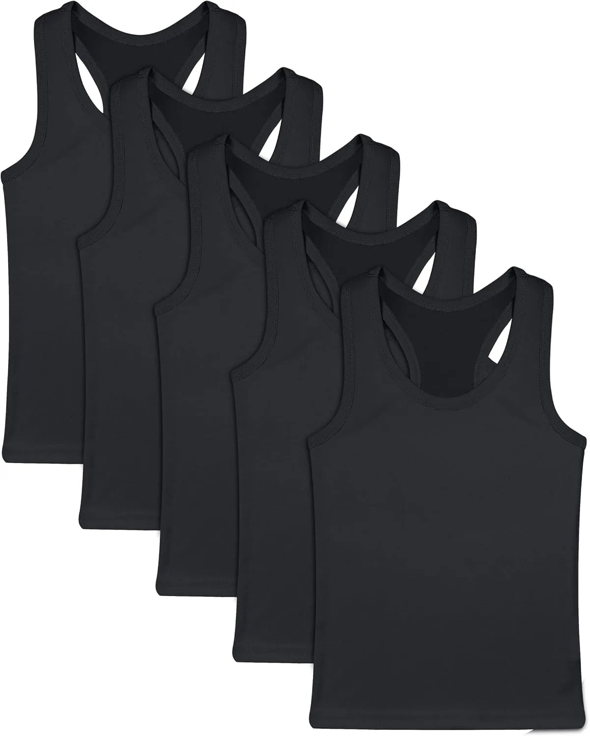 FEQO 5 Pieces Girls Dance Tank Tops Racerback Sleeveless Crop Tops Cotton Tank Tops for Ballet Dancewear Gym