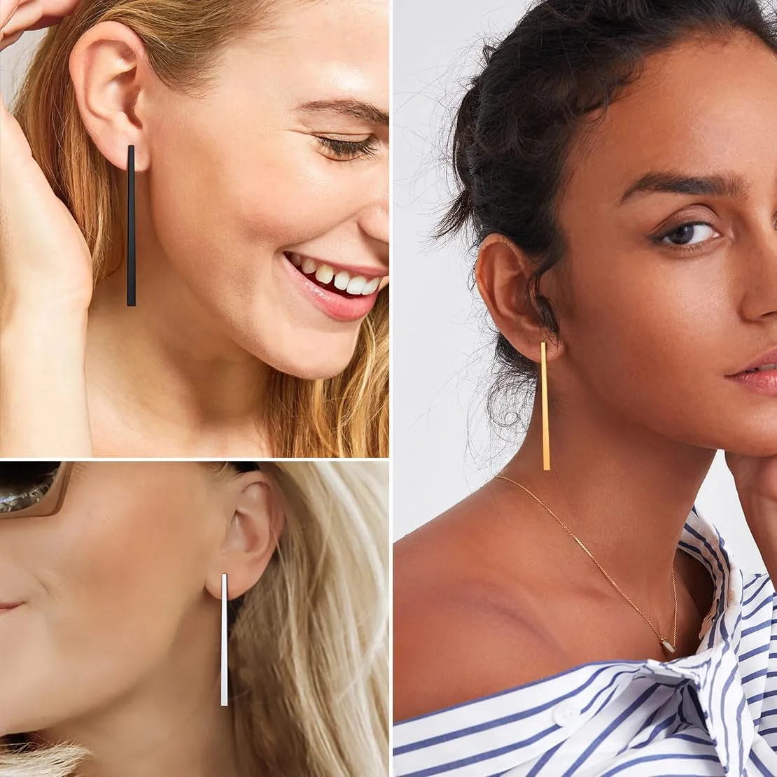 FindChic Stainless Steel Bar Drop Earrings 18K Gold Plated Thin Flat Geometric Round/Stick/Rectangle Pierced Linear Hypoallergenic Dangle Earrings for Women