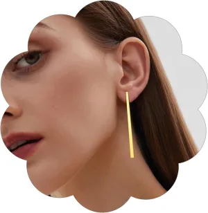 FindChic Stainless Steel Bar Drop Earrings 18K Gold Plated Thin Flat Geometric Round/Stick/Rectangle Pierced Linear Hypoallergenic Dangle Earrings for Women