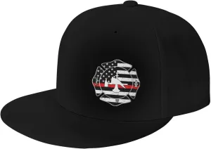 Firefighters Thin Red Line Fire Classic Unisex Sun Hat with Flat Brim - Adjustable and Stylish for Outdoor Adventures! Black