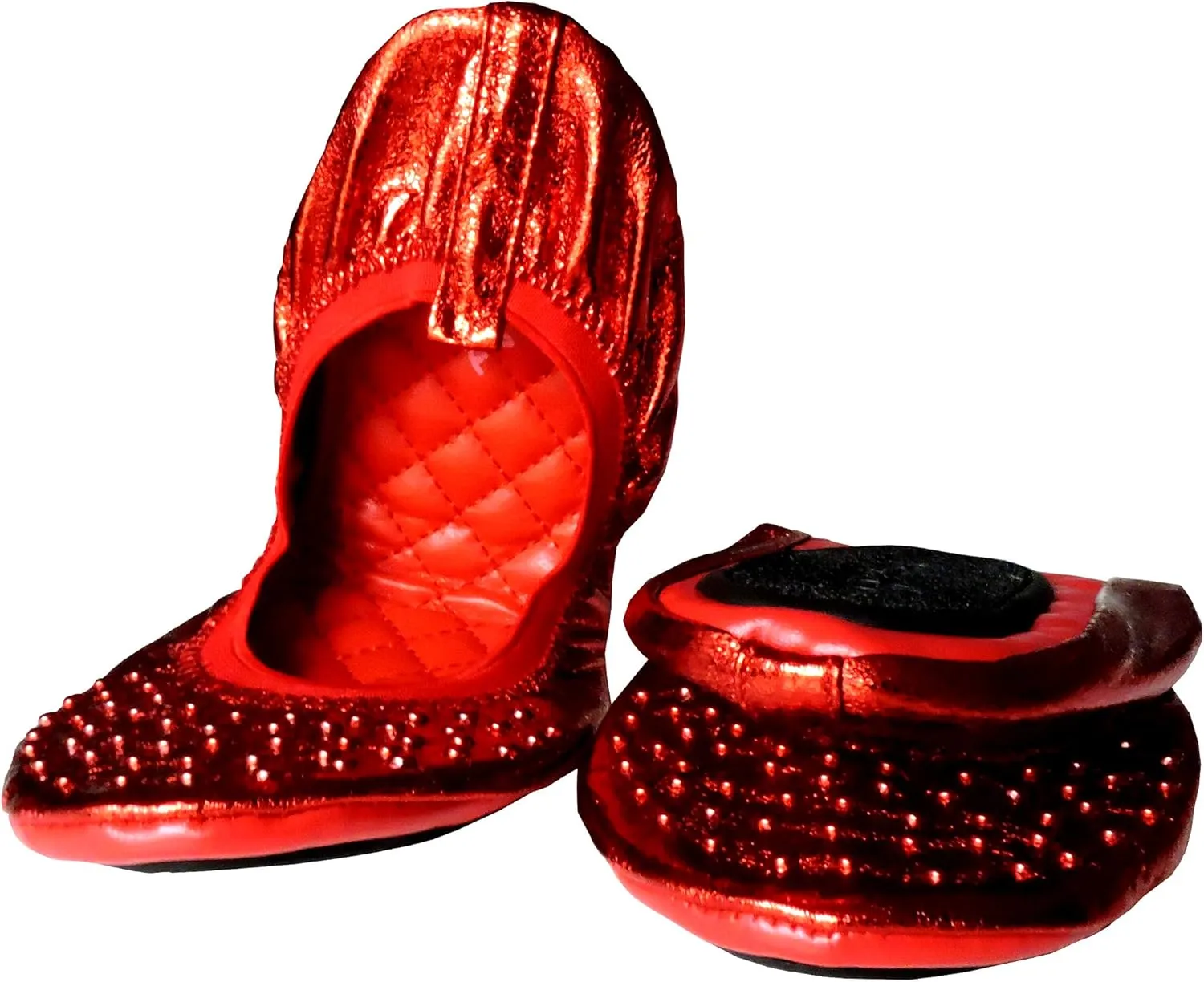 Fit in Clouds Stud Embellished Portable Foldable Ballet Flats with Carry Pouch