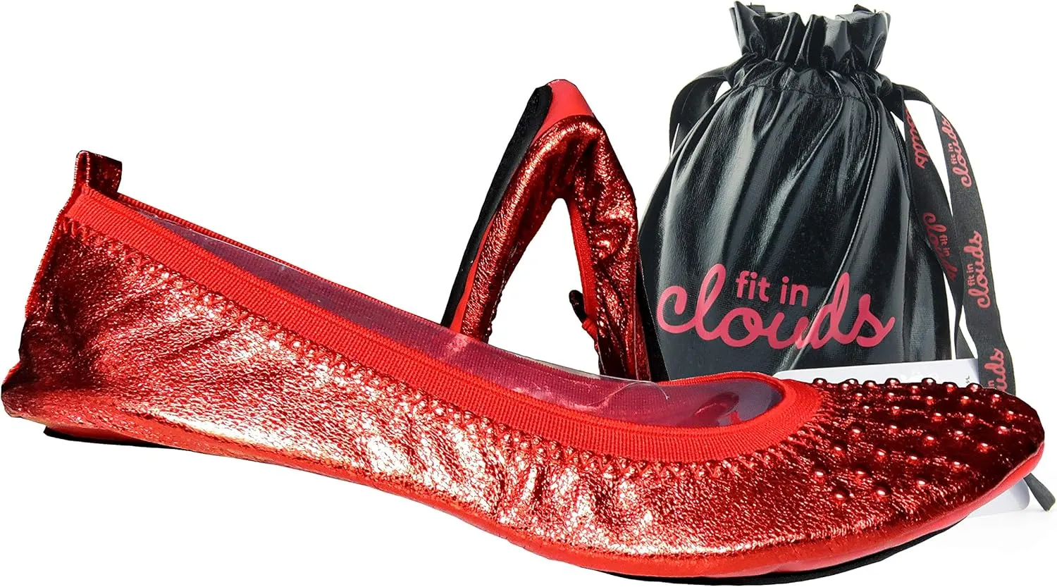 Fit in Clouds Stud Embellished Portable Foldable Ballet Flats with Carry Pouch