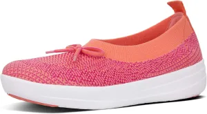 FitFlop Womens Uberknit Ballet Flat with Bow, Coral/Fuchsia, US 6.5