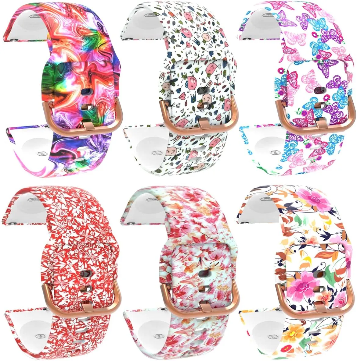 FitTurn Compatible with SKG V9/V9 Pro/KEEPONFIT IDW21/TOZO S5/AGPTEK LW11/RUIMEN D1 H1 Bands Smartwatch，6PACK Unique pattern Silicone Soft Wristband Replacement Straps for SKG V9 V9 Pro SmartWatch Band Women Men