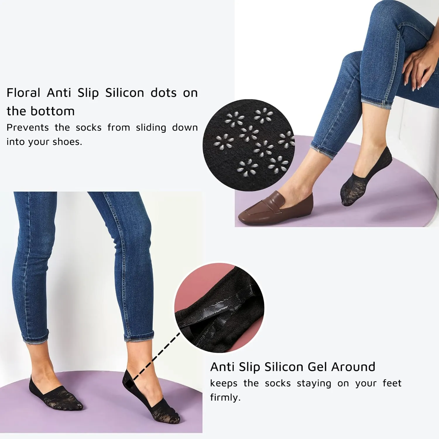 Flammi Women's No Show Liner Socks Non Slip Cotton Bottom Socks for Sneaker Lofer