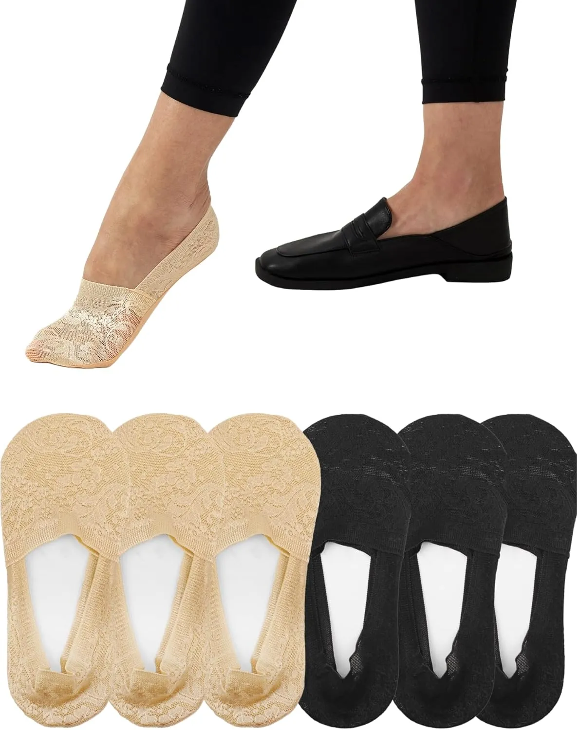 Flammi Women's No Show Liner Socks Non Slip Cotton Bottom Socks for Sneaker Lofer