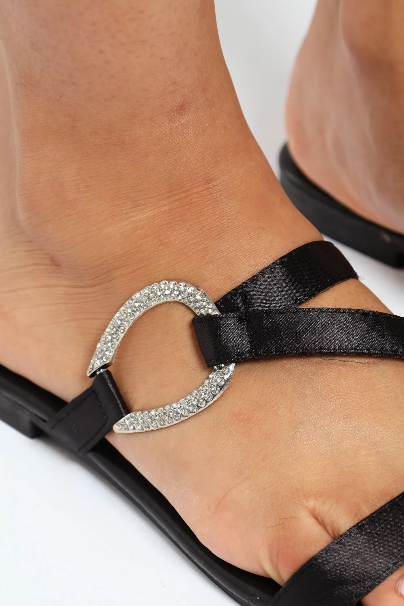 Flat Multistrap Asymetrical Mule Sandal - Black