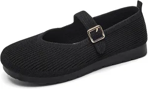 Flat Shoes Women Comofortable Ballet Flat with Adjustable Straps Slip on Washable Knit Casual Flats