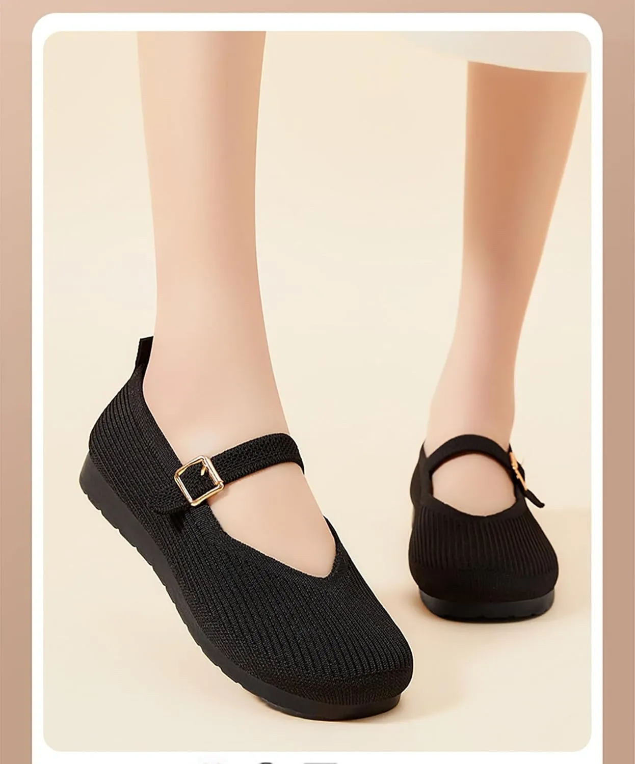 Flat Shoes Women Comofortable Ballet Flat with Adjustable Straps Slip on Washable Knit Casual Flats