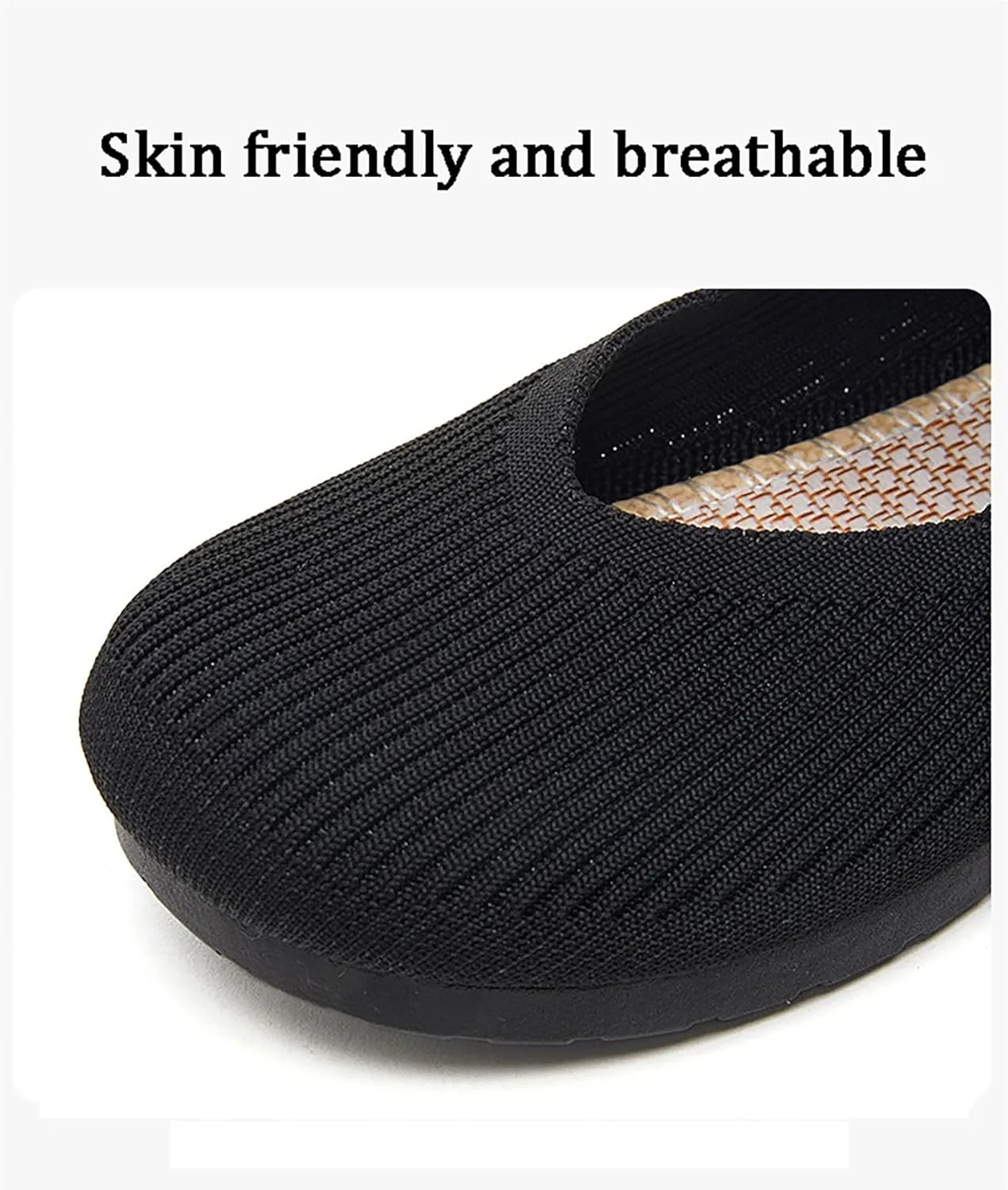 Flat Shoes Women Comofortable Ballet Flat with Adjustable Straps Slip on Washable Knit Casual Flats