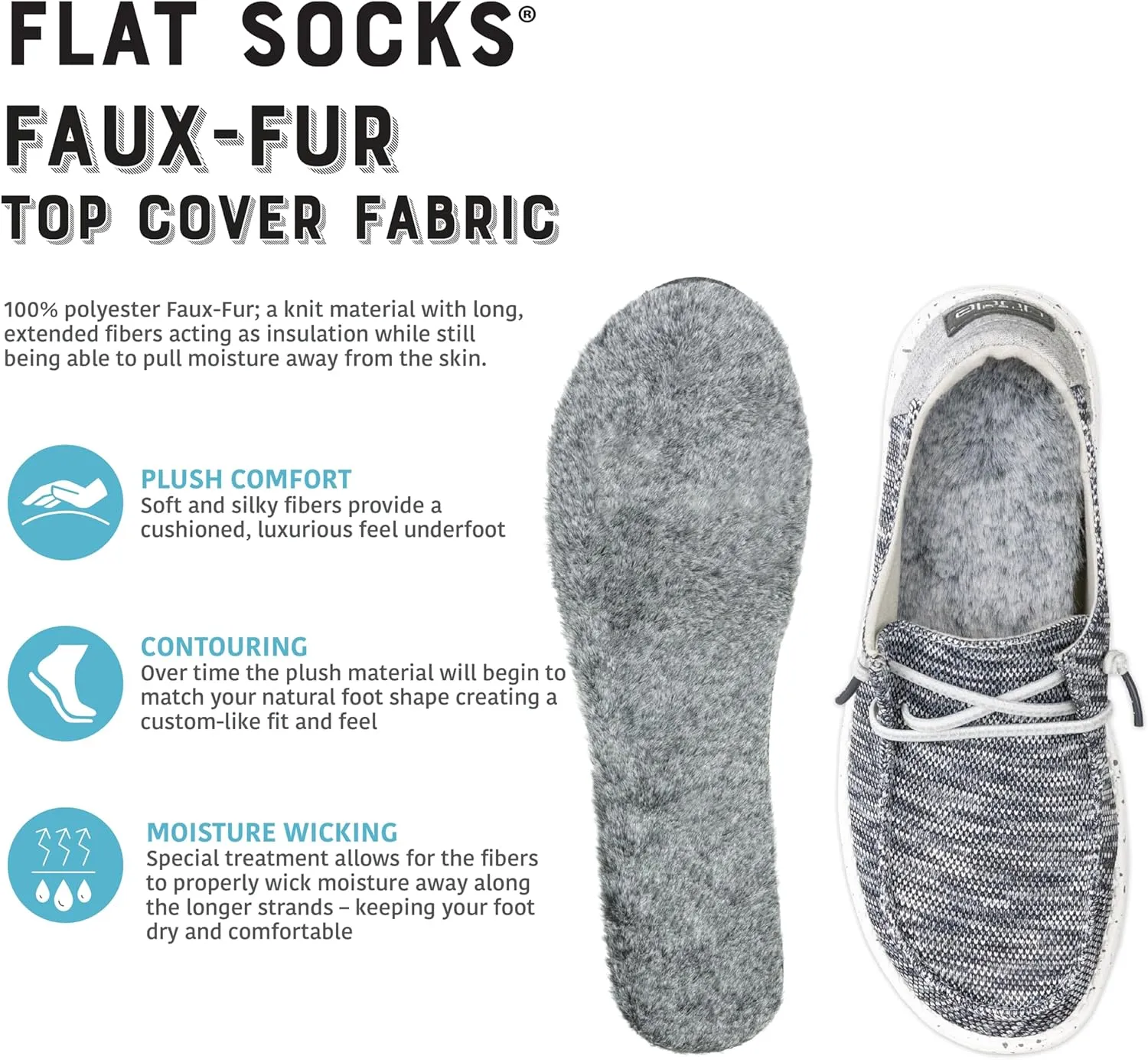 FLAT SOCKS No Show Socks, Sockless Shoe Liner, No Slipping, No Stinking, Washable Barefoot Shoe Insert, Classic