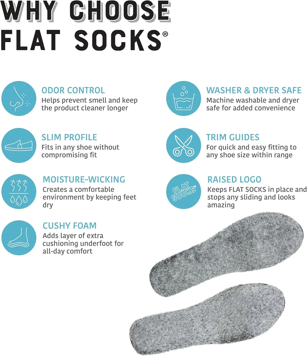 FLAT SOCKS No Show Socks, Sockless Shoe Liner, No Slipping, No Stinking, Washable Barefoot Shoe Insert, Classic