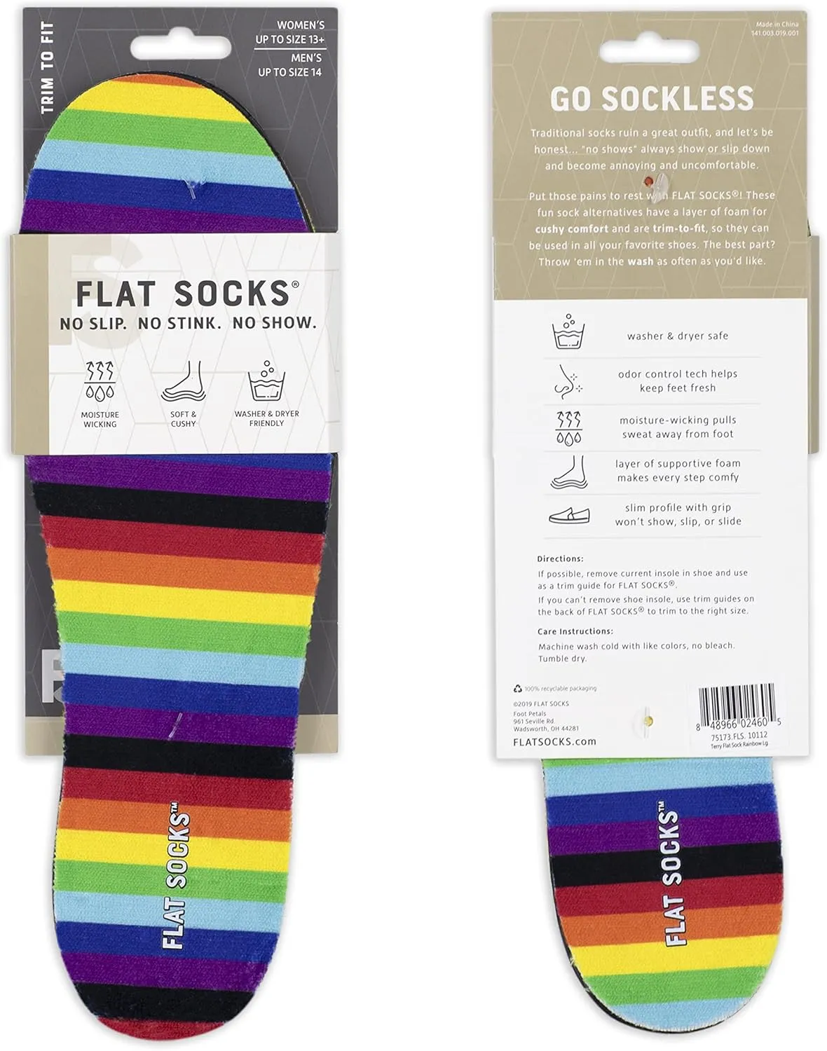 FLAT SOCKS No Show Socks, Sockless Shoe Liner, No Slipping, Odor Control, Washable Barefoot Shoe Insert