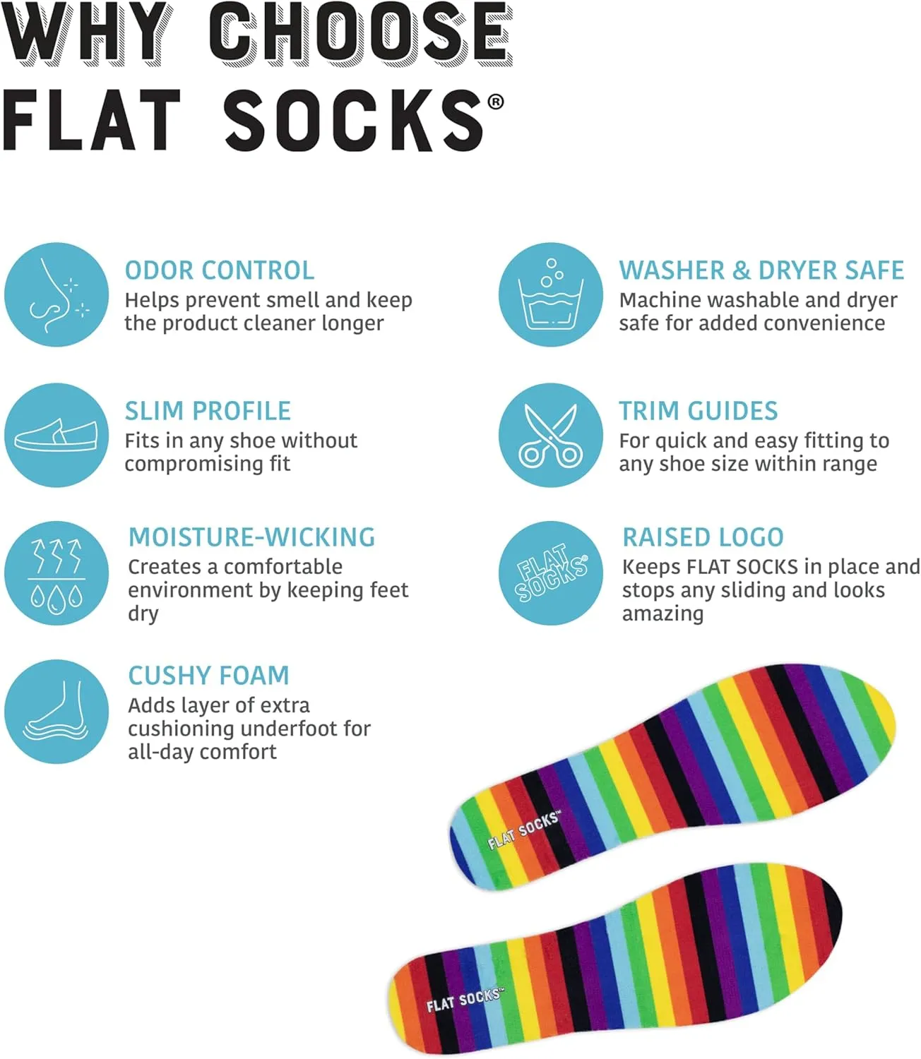 FLAT SOCKS No Show Socks, Sockless Shoe Liner, No Slipping, Odor Control, Washable Barefoot Shoe Insert