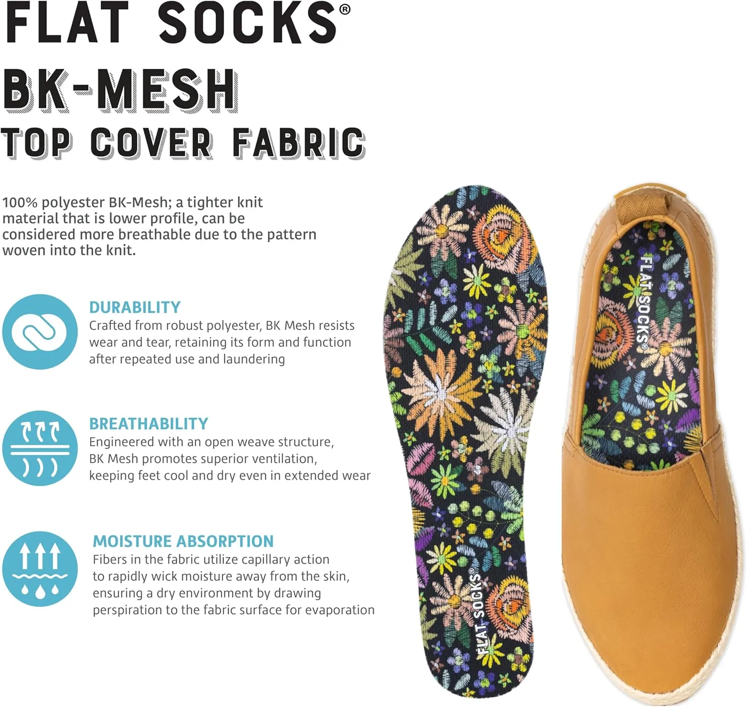 FLAT SOCKS Womens No Show Socks, Sockless Shoe Liner, No Slipping, No Stinking, Washable Barefoot Shoe Insert, Floral Print