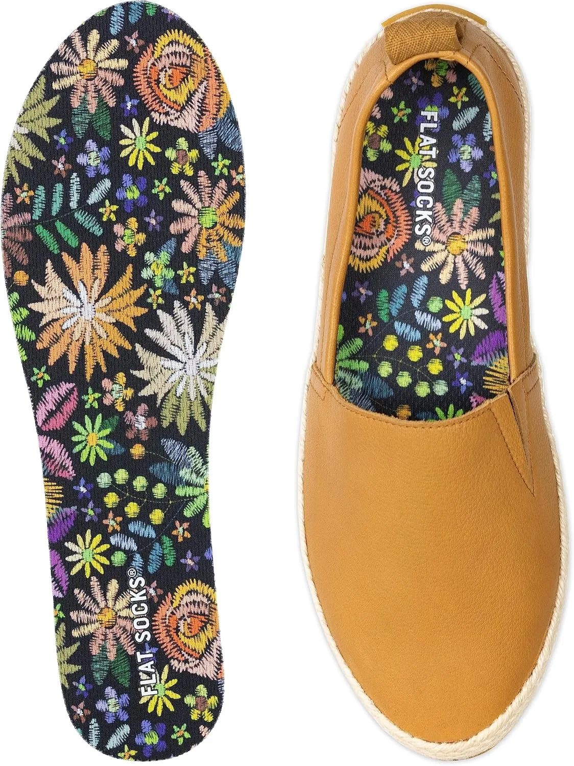FLAT SOCKS Womens No Show Socks, Sockless Shoe Liner, No Slipping, No Stinking, Washable Barefoot Shoe Insert, Floral Print