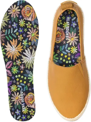 FLAT SOCKS Womens No Show Socks, Sockless Shoe Liner, No Slipping, No Stinking, Washable Barefoot Shoe Insert, Floral Print