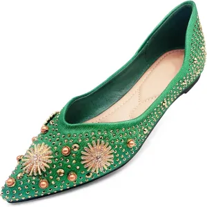 Flats Shoes Women Rhinestone Pointed Head Ballet Flats Comfortable Soft Memory Foam Dress Shoes Sparkle Flats for Women