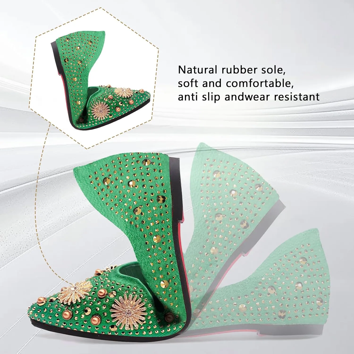 Flats Shoes Women Rhinestone Pointed Head Ballet Flats Comfortable Soft Memory Foam Dress Shoes Sparkle Flats for Women