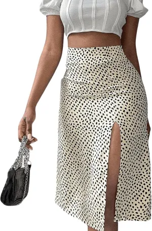 Floerns Women's Boho Floral High Waist Split A Line Midi Skirt