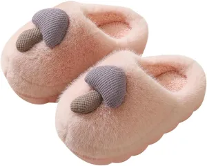 Fluffy Mushroom Design Toddler Slippers for Girls Cute Cartoon Home Shoes Kids Winter Plush Indoor Non-slip Slippers