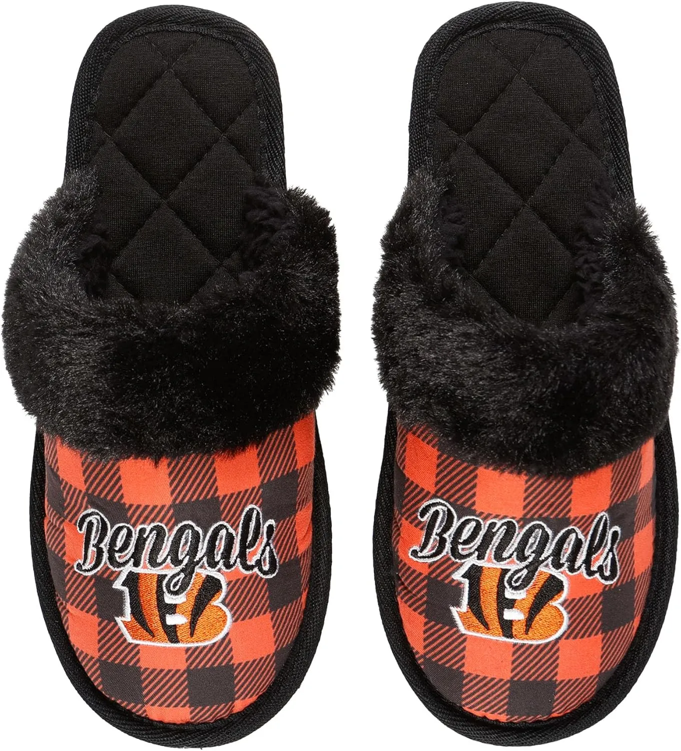 FOCO NFL Team Logo Women's Plaid Sherpa Mule Slipper