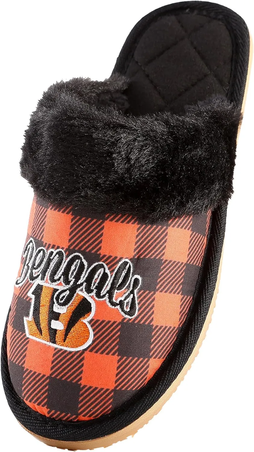 FOCO NFL Team Logo Women's Plaid Sherpa Mule Slipper