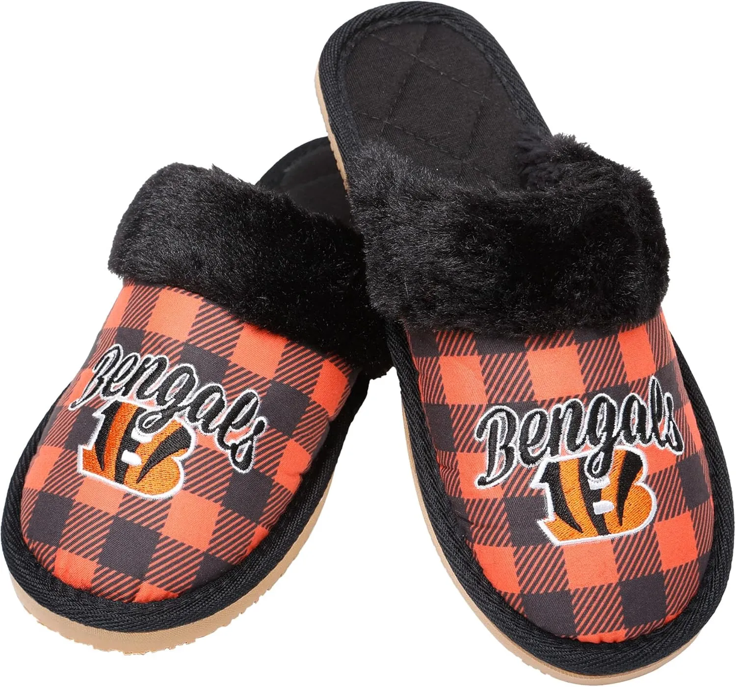 FOCO NFL Team Logo Women's Plaid Sherpa Mule Slipper