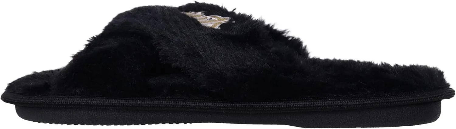 FOCO Womens NFL Team Script Wordmark Fuzzy Cross Slide Slippers
