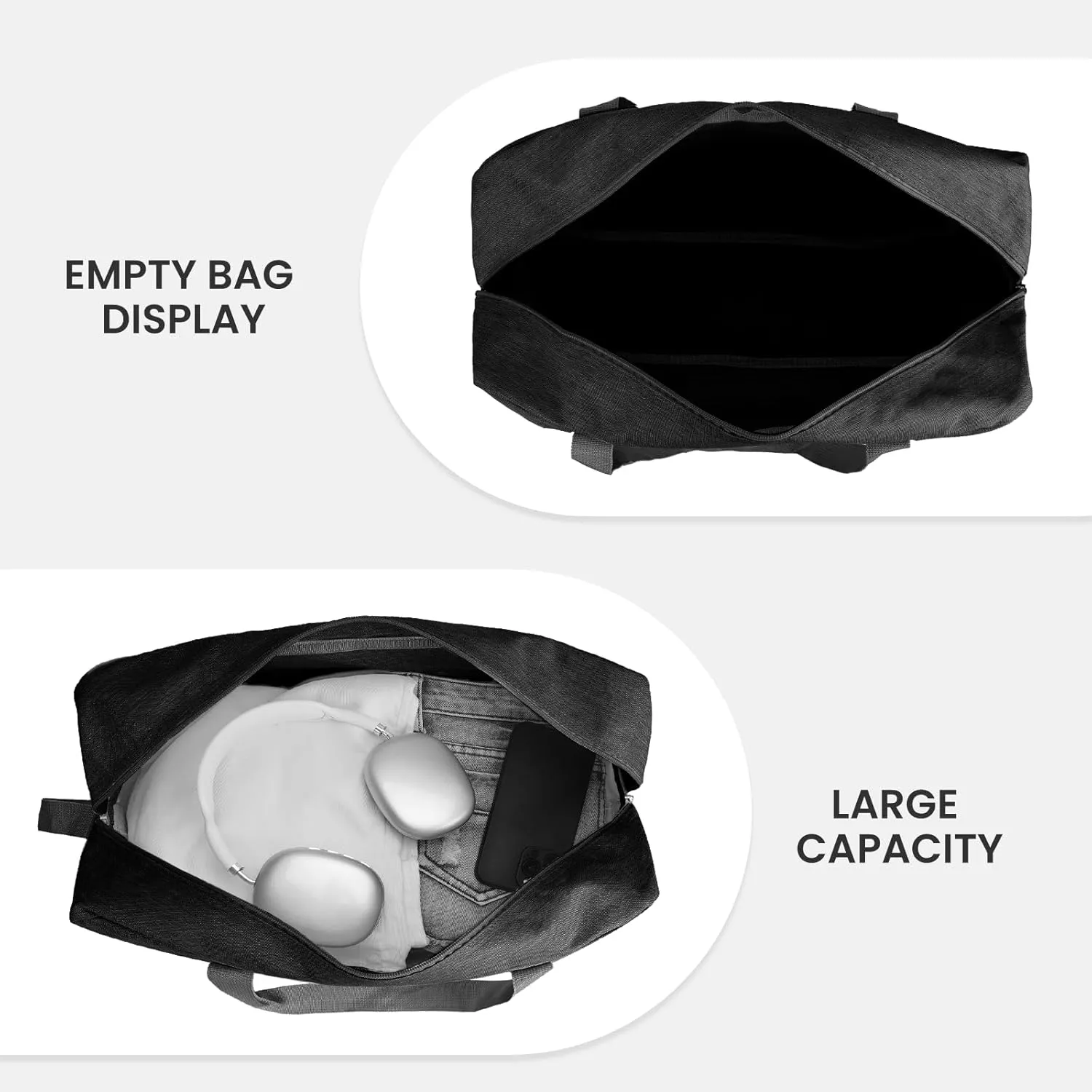 Foldable Airplane Cabin Bag Unisex Duffle Tote Bag with Shoulder Strap Lightweight Carry-on Bag With Trolley Strap (Black)