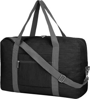Foldable Airplane Cabin Bag Unisex Duffle Tote Bag with Shoulder Strap Lightweight Carry-on Bag With Trolley Strap (Black)