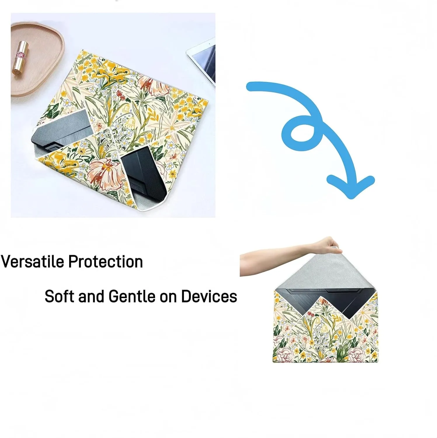 Foldable Magic Wrap Travel Makeup Bag: Lay Flat, Expandable, Soft & Washable Magic Self-Adhesive Cloth for Cosmetics，3pcs Pack