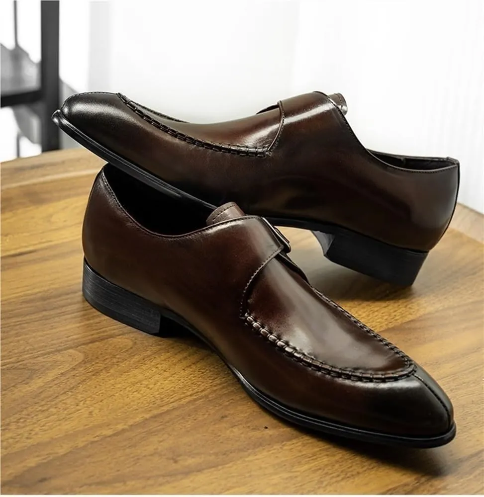 Formal Shoes for Men Slip On Pointed Toe Genuine Leather Split Toe Monk Strap Low Top Rubber Sole Resistant Non Slip Outdoor
