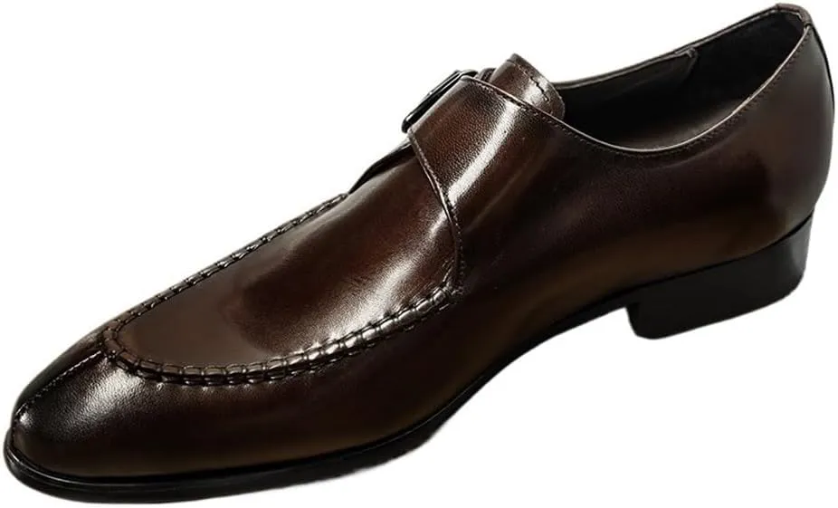 Formal Shoes for Men Slip On Pointed Toe Genuine Leather Split Toe Monk Strap Low Top Rubber Sole Resistant Non Slip Outdoor