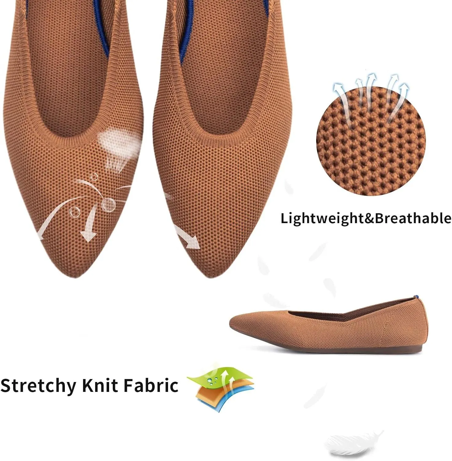 Frank Mully Womens Pointed Toe Flats Knit Dress Shoes Comfort Women Shoes Slip On Shoes for Woman Classic Softable Shoes Low Wedge