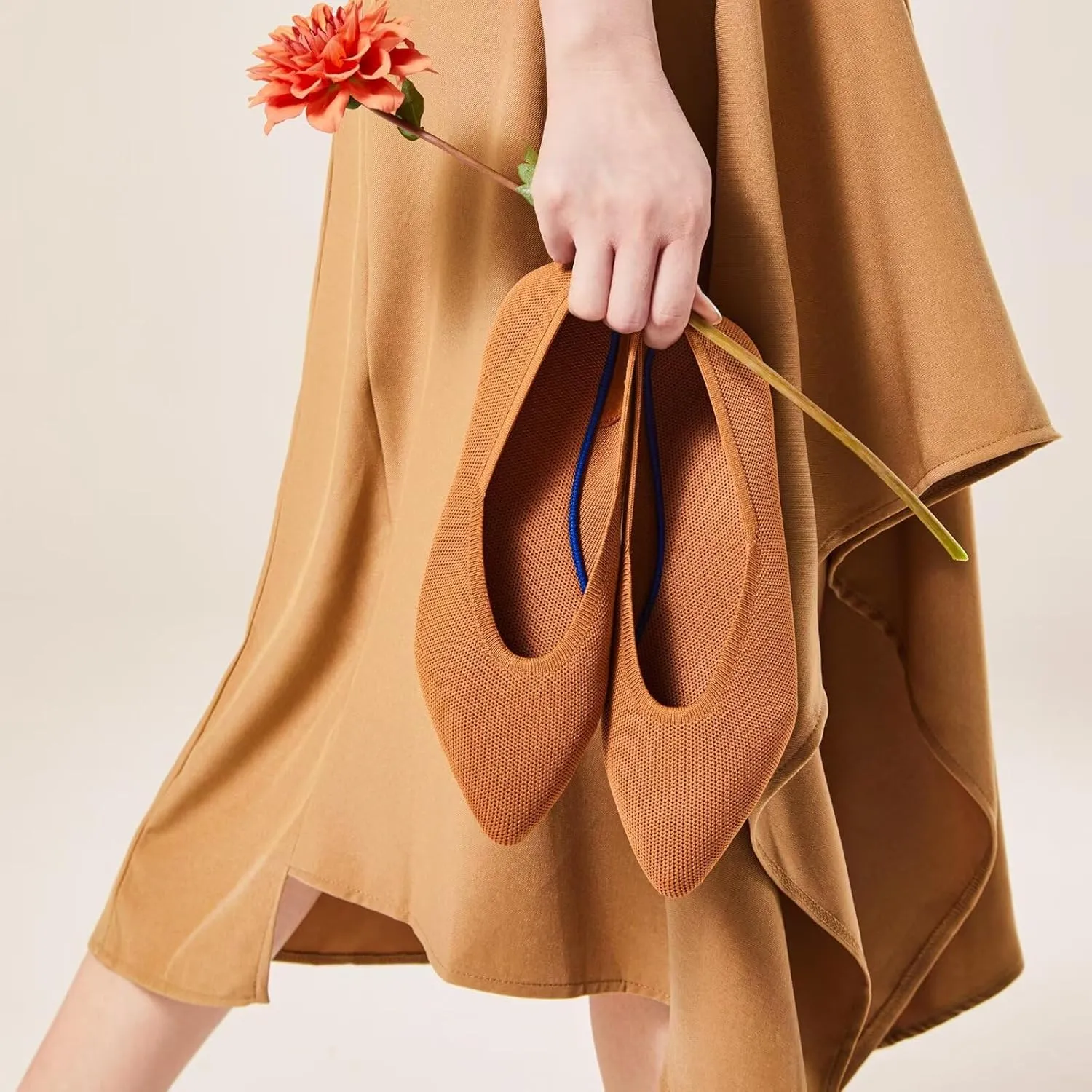 Frank Mully Womens Pointed Toe Flats Knit Dress Shoes Comfort Women Shoes Slip On Shoes for Woman Classic Softable Shoes Low Wedge