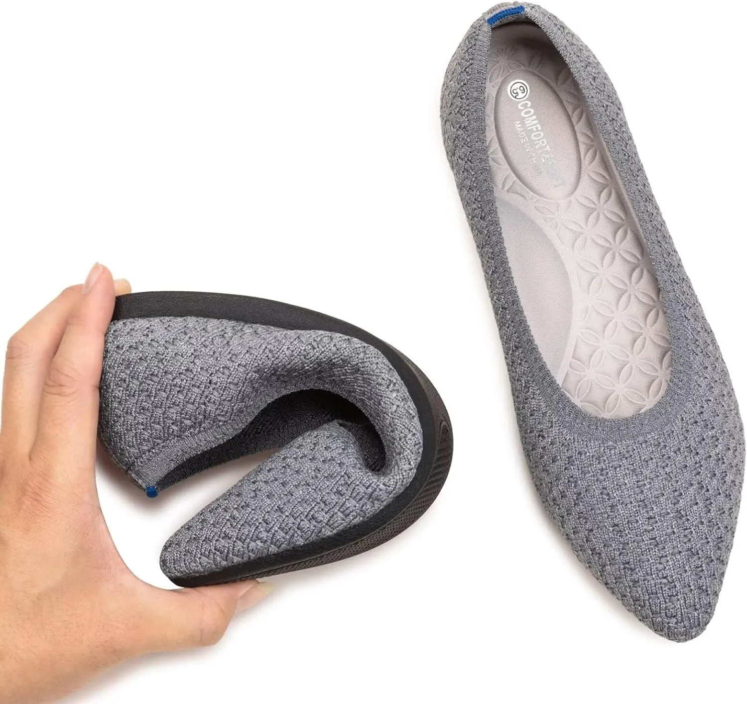Frank Mully Womens Pointed Toe Flats Knit Dress Shoes Comfort Women Shoes Slip On Shoes for Woman Classic Softable Shoes Low Wedge