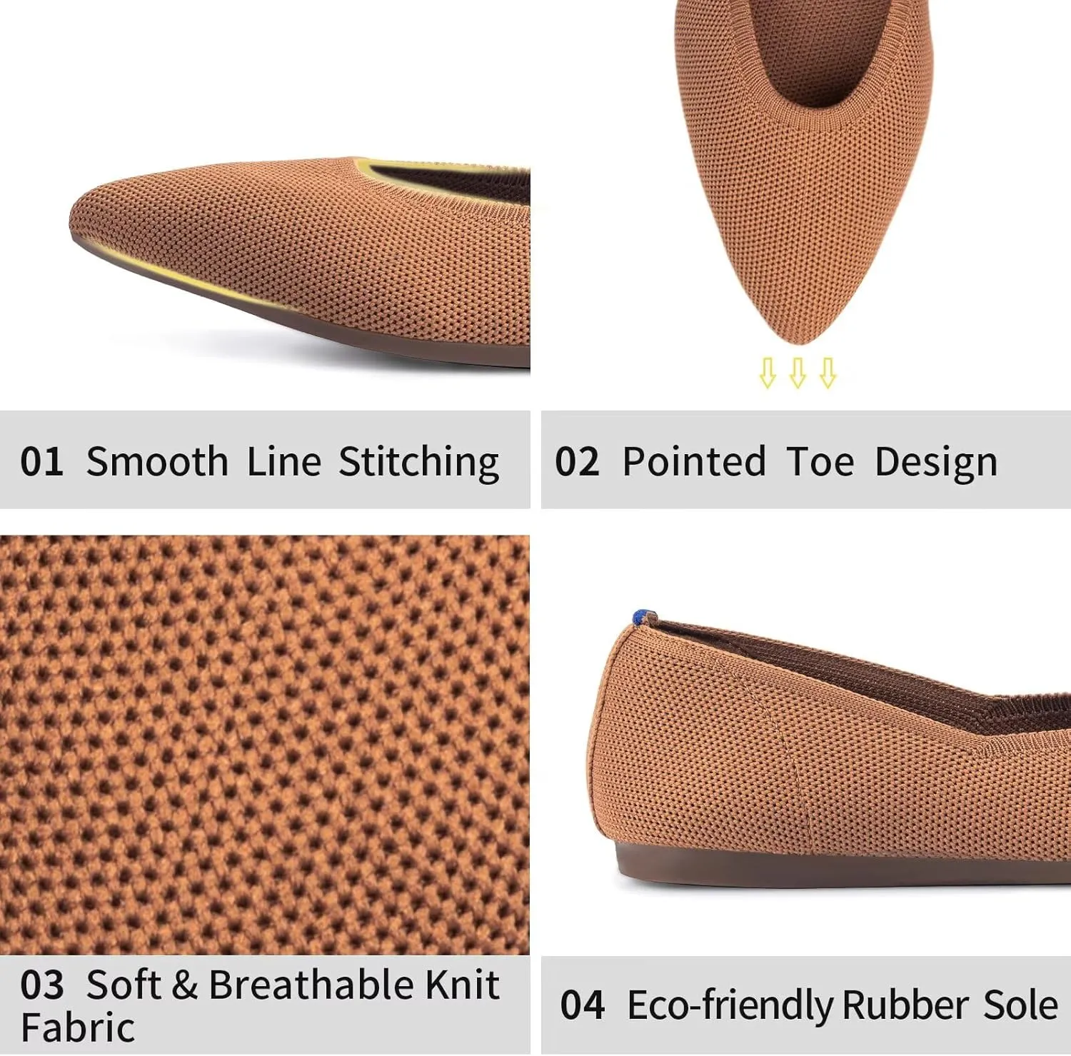 Frank Mully Womens Pointed Toe Flats Knit Dress Shoes Comfort Women Shoes Slip On Shoes for Woman Classic Softable Shoes Low Wedge