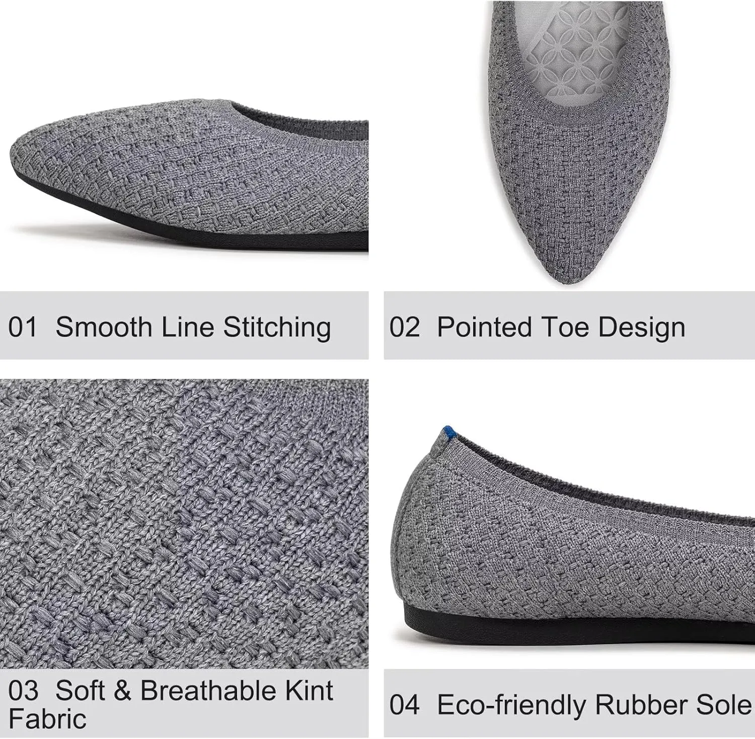 Frank Mully Womens Pointed Toe Flats Knit Dress Shoes Comfort Women Shoes Slip On Shoes for Woman Classic Softable Shoes Low Wedge